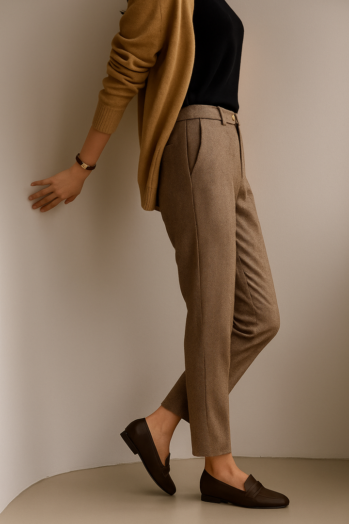 Tailored Wool Trousers with High-Rise Waistband and Slim Tapered Ankle Fit