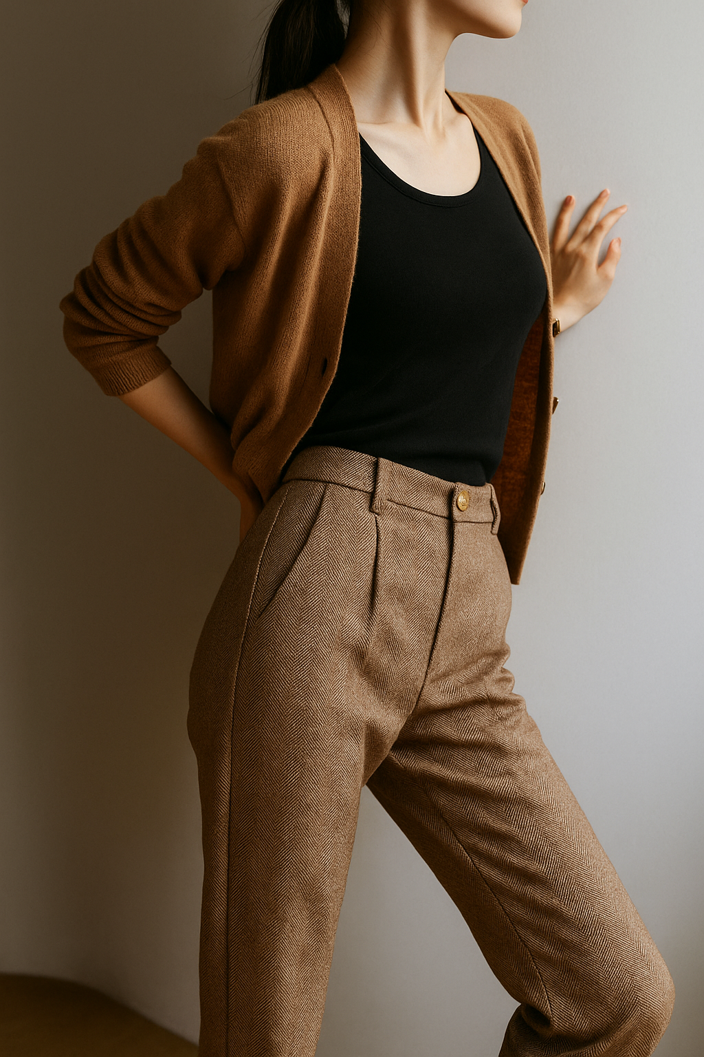 Tailored Wool Trousers with High-Rise Waistband and Slim Tapered Ankle Fit