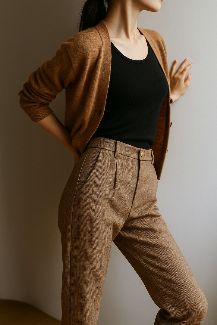 Tailored Wool Trousers with High-Rise Waistband and Slim Tapered Ankle Fit
