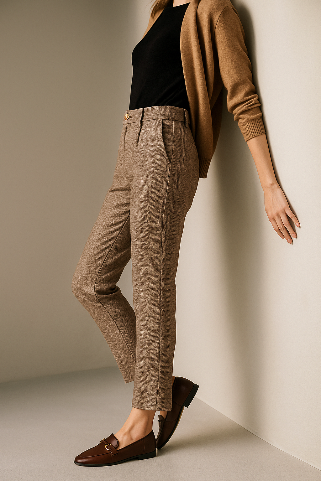 Tailored Wool Trousers with High-Rise Waistband and Slim Tapered Ankle Fit