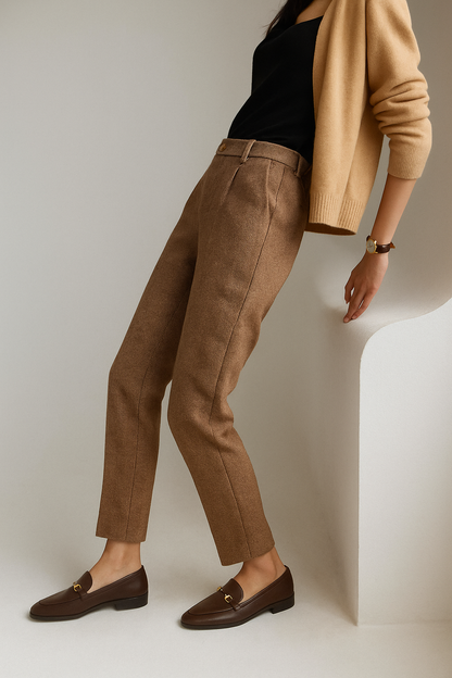 Tailored Wool Trousers with High-Rise Waistband and Slim Tapered Ankle Fit