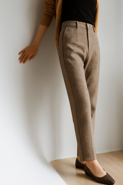 Tailored Wool Trousers with High-Rise Waistband and Slim Tapered Ankle Fit