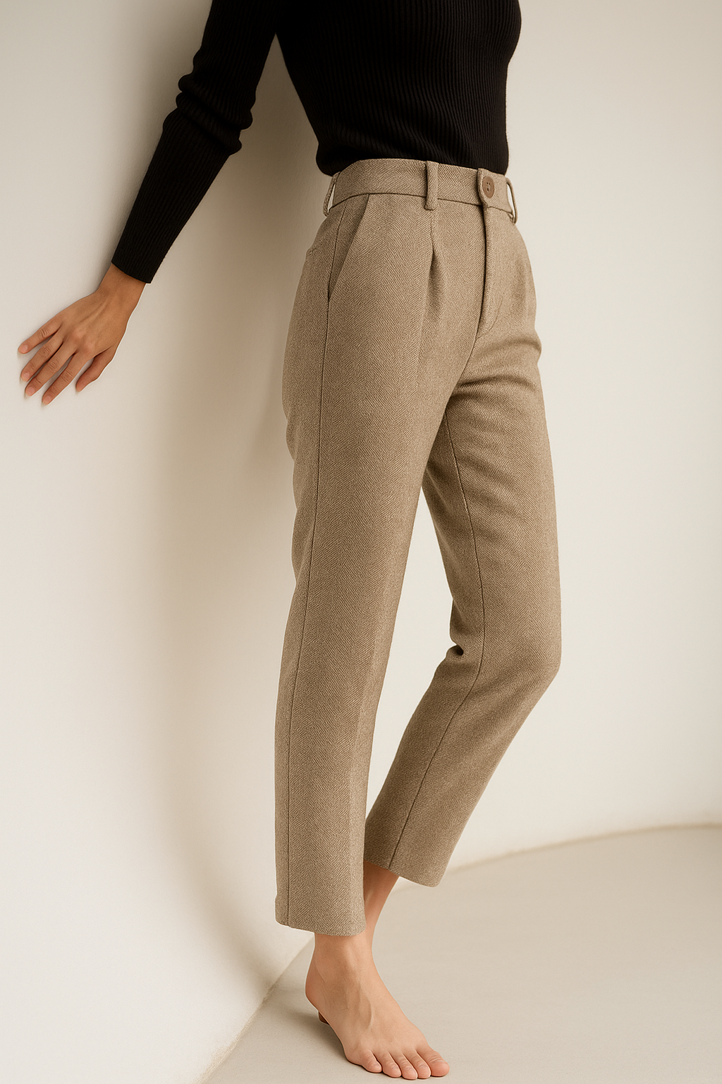 Tailored Wool Trousers with High-Rise Waistband and Slim Tapered Ankle Fit