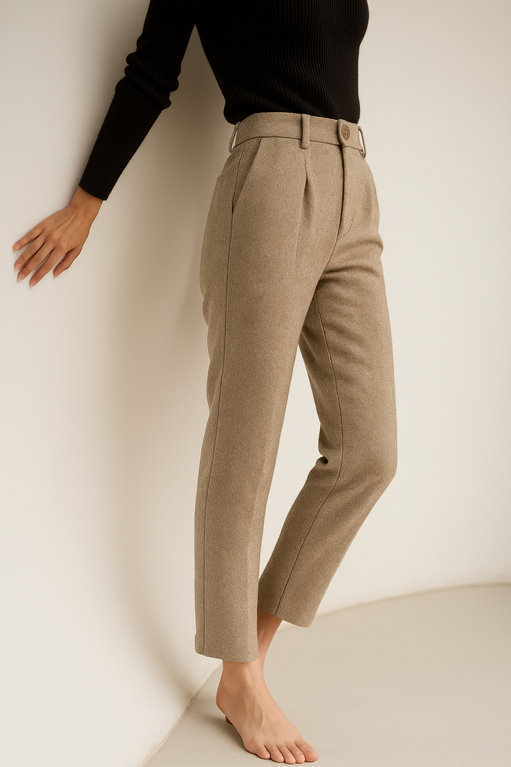 Tailored Wool Trousers with High-Rise Waistband and Slim Tapered Ankle Fit