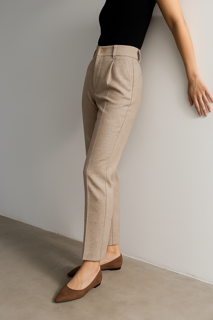 Tailored Wool Trousers with High-Rise Waistband and Slim Tapered Ankle Fit