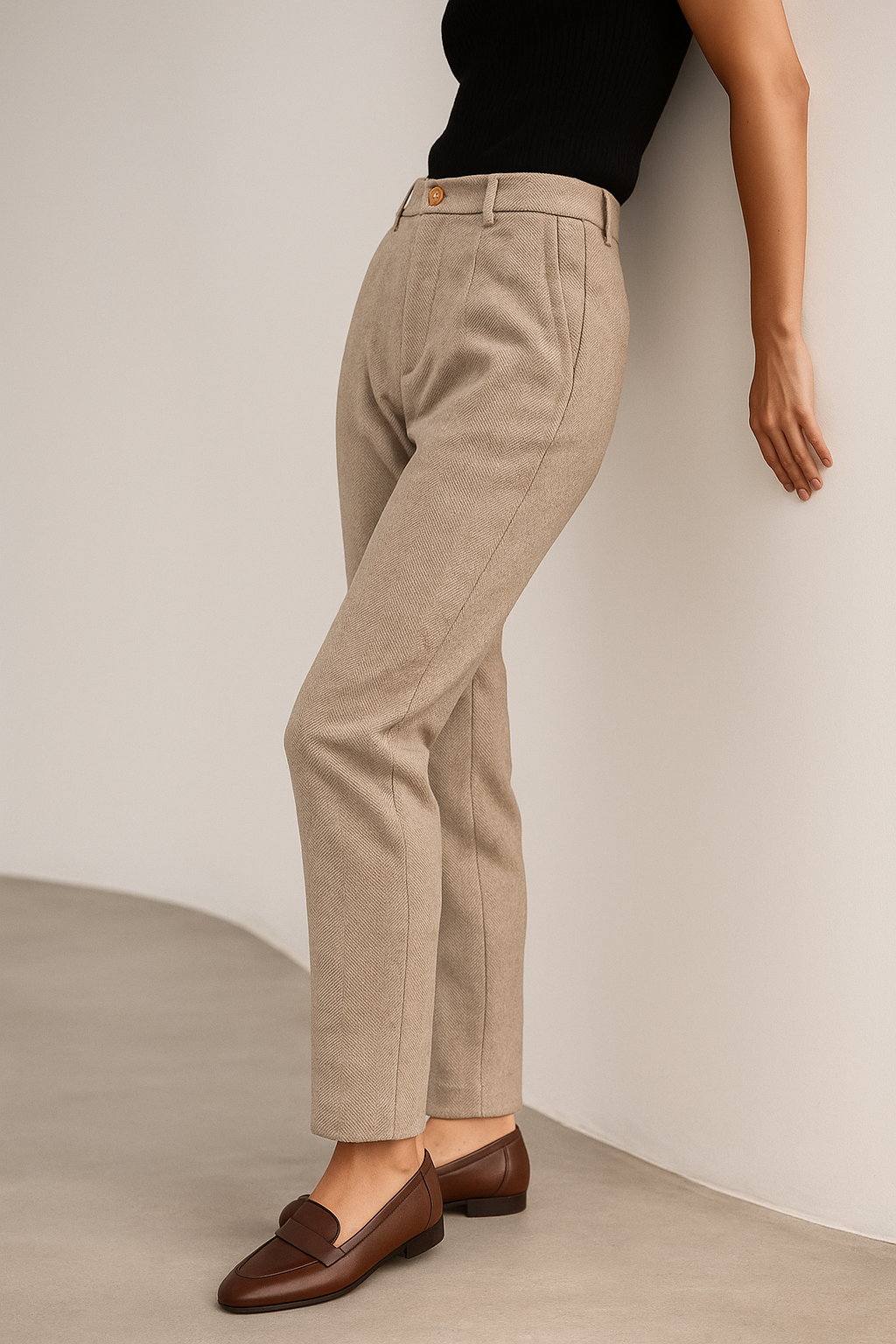 Tailored Wool Trousers with High-Rise Waistband and Slim Tapered Ankle Fit