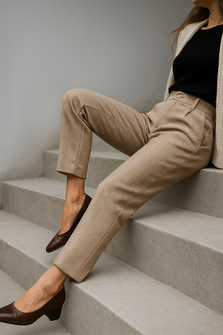 Tailored Wool Trousers with High-Rise Waistband and Slim Tapered Ankle Fit
