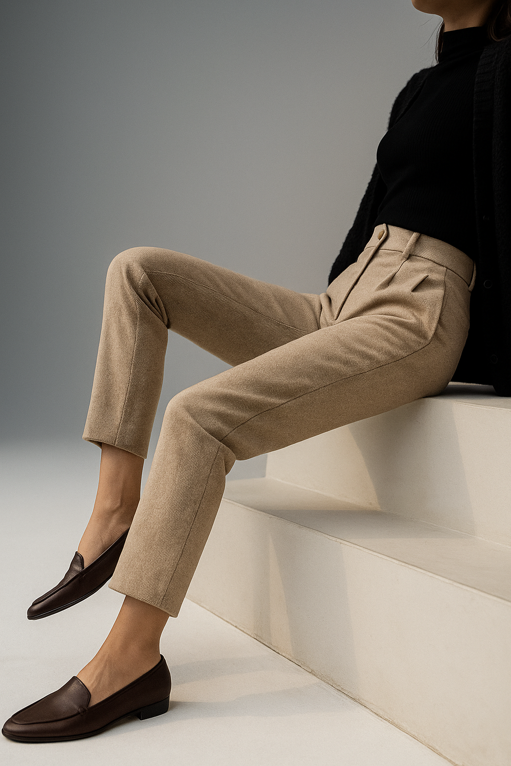 Tailored Wool Trousers with High-Rise Waistband and Slim Tapered Ankle Fit