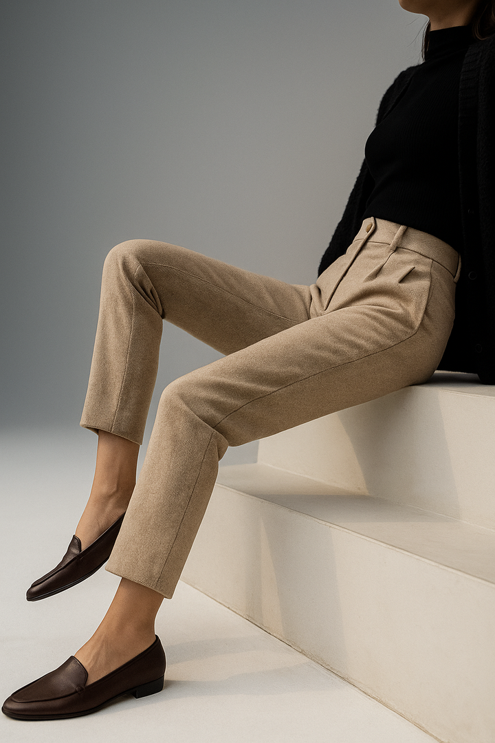 Tailored Wool Trousers with High-Rise Waistband and Slim Tapered Ankle Fit