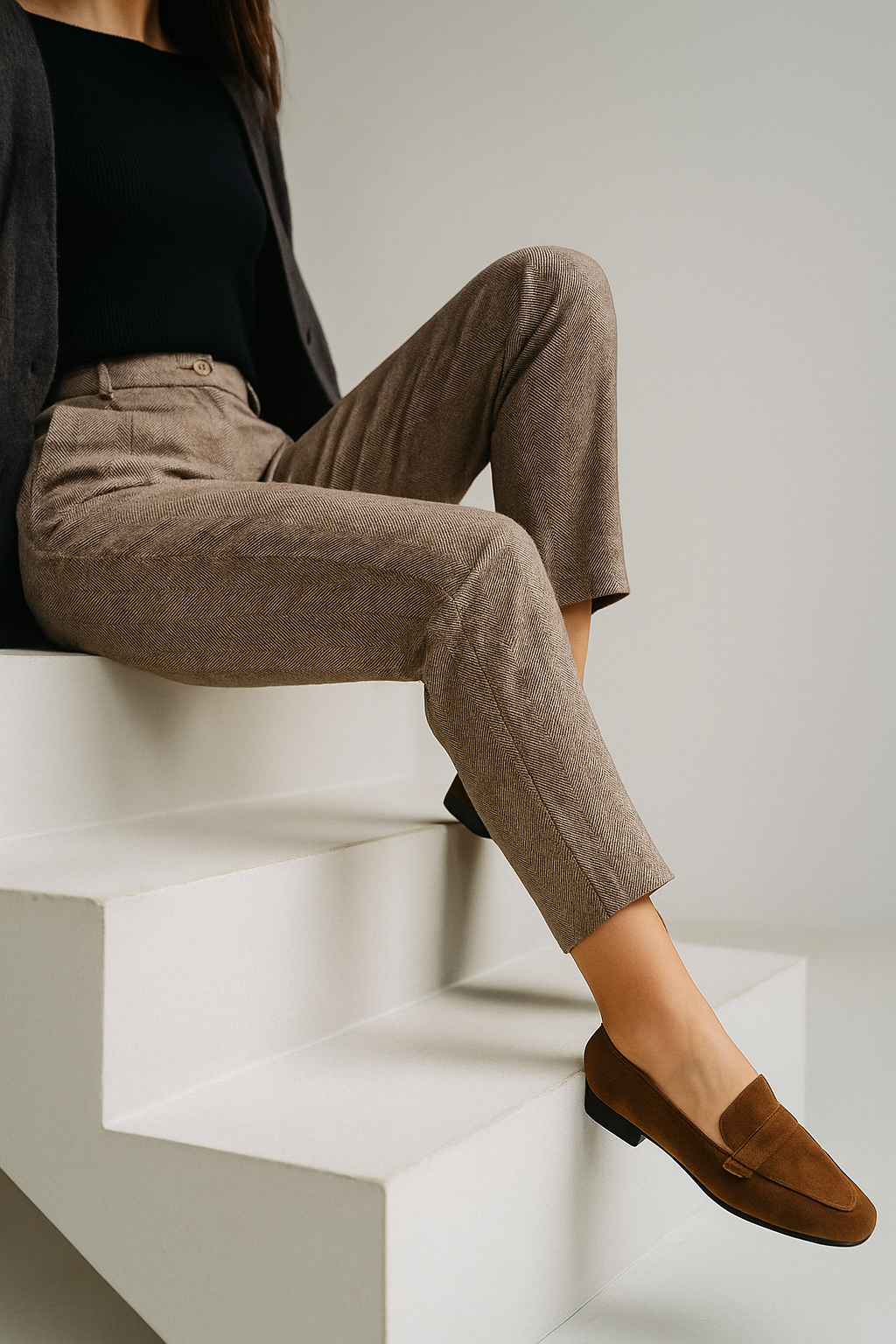 Tailored Wool Trousers with High-Rise Waistband and Slim Tapered Ankle Fit