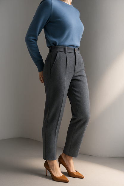 Tailored Wool Trousers with High-Rise Waistband and Slim Tapered Ankle Fit
