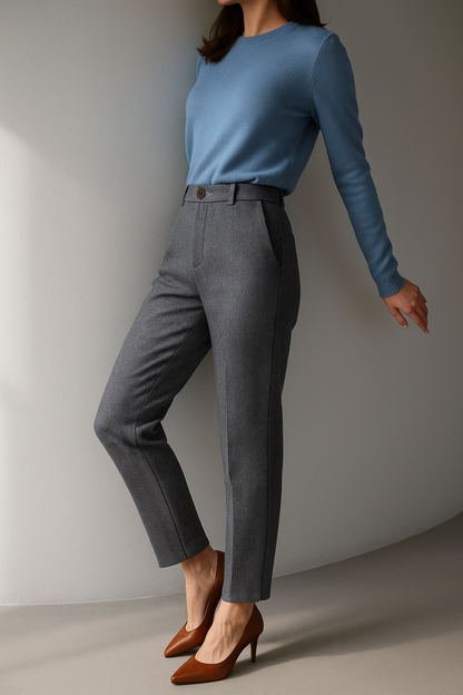Tailored Wool Trousers with High-Rise Waistband and Slim Tapered Ankle Fit