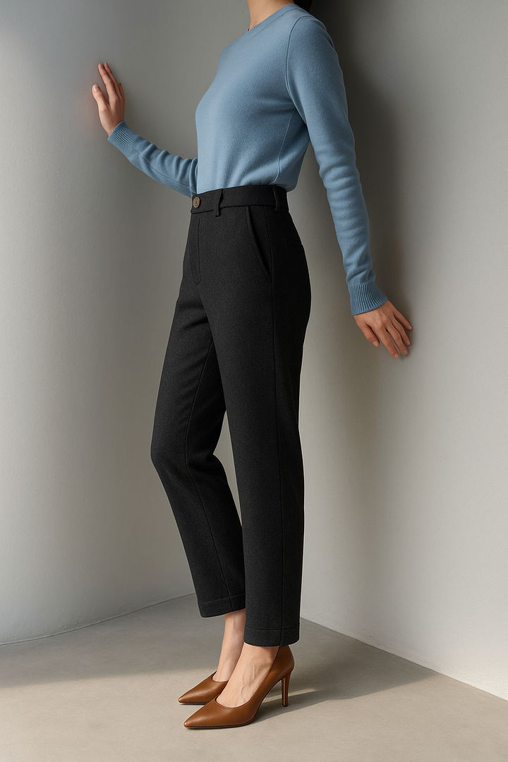 Tailored Wool Trousers with High-Rise Waistband and Slim Tapered Ankle Fit