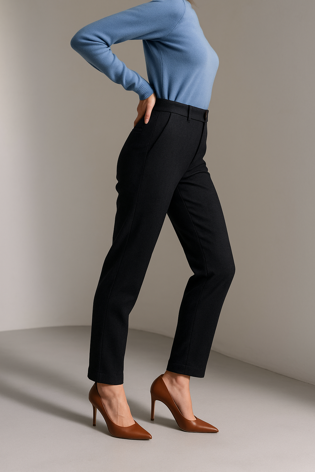 Tailored Wool Trousers with High-Rise Waistband and Slim Tapered Ankle Fit