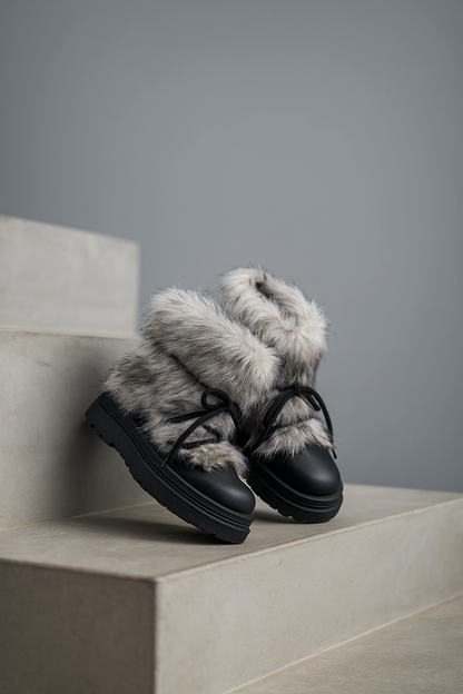Faux Fur Snow Boots with Platform Sole and Insulated Lace-Up, Women's Aspen