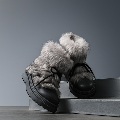 Faux Fur Snow Boots with Platform Sole and Insulated Lace-Up, Women's Aspen