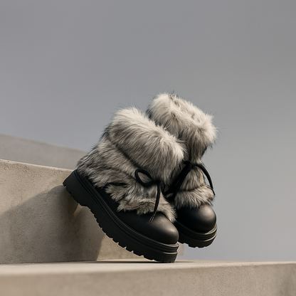 Faux Fur Snow Boots with Platform Sole and Insulated Lace-Up, Women's Aspen