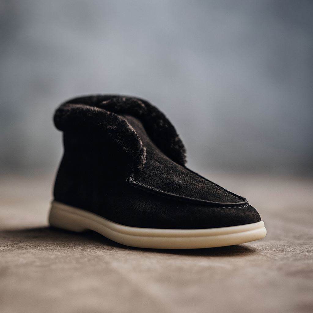 Suede Loafer Boots with Shearling Lining, Moc Toe Slip-On Design and Cushioned Sole