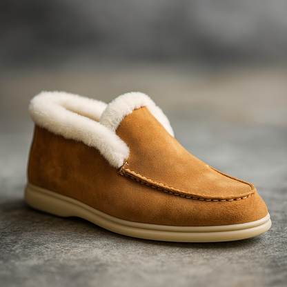 Suede Loafer Boots with Shearling Lining, Moc Toe Slip-On Design and Cushioned Sole