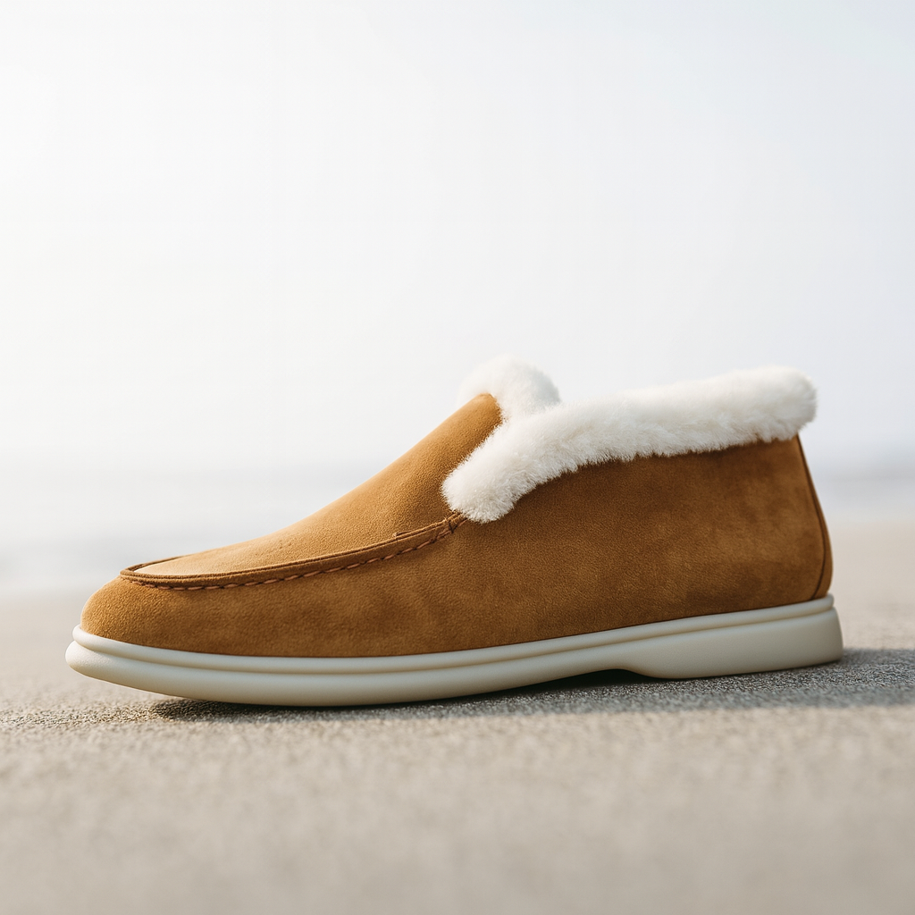 Suede Loafer Boots with Shearling Lining, Moc Toe Slip-On Design and Cushioned Sole
