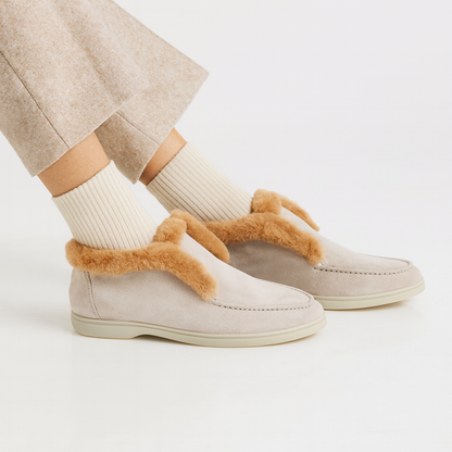 Suede Loafer Boots with Shearling Lining, Moc Toe Slip-On Design and Cushioned Sole