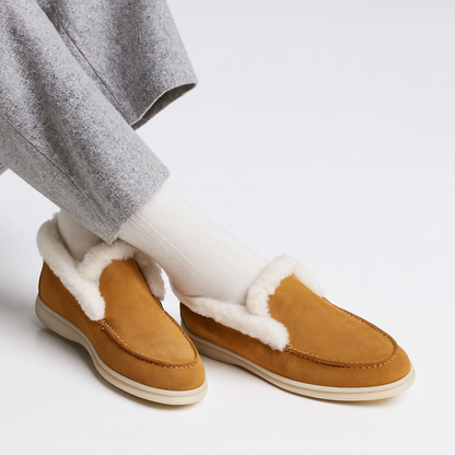 Suede Loafer Boots with Shearling Lining, Moc Toe Slip-On Design and Cushioned Sole