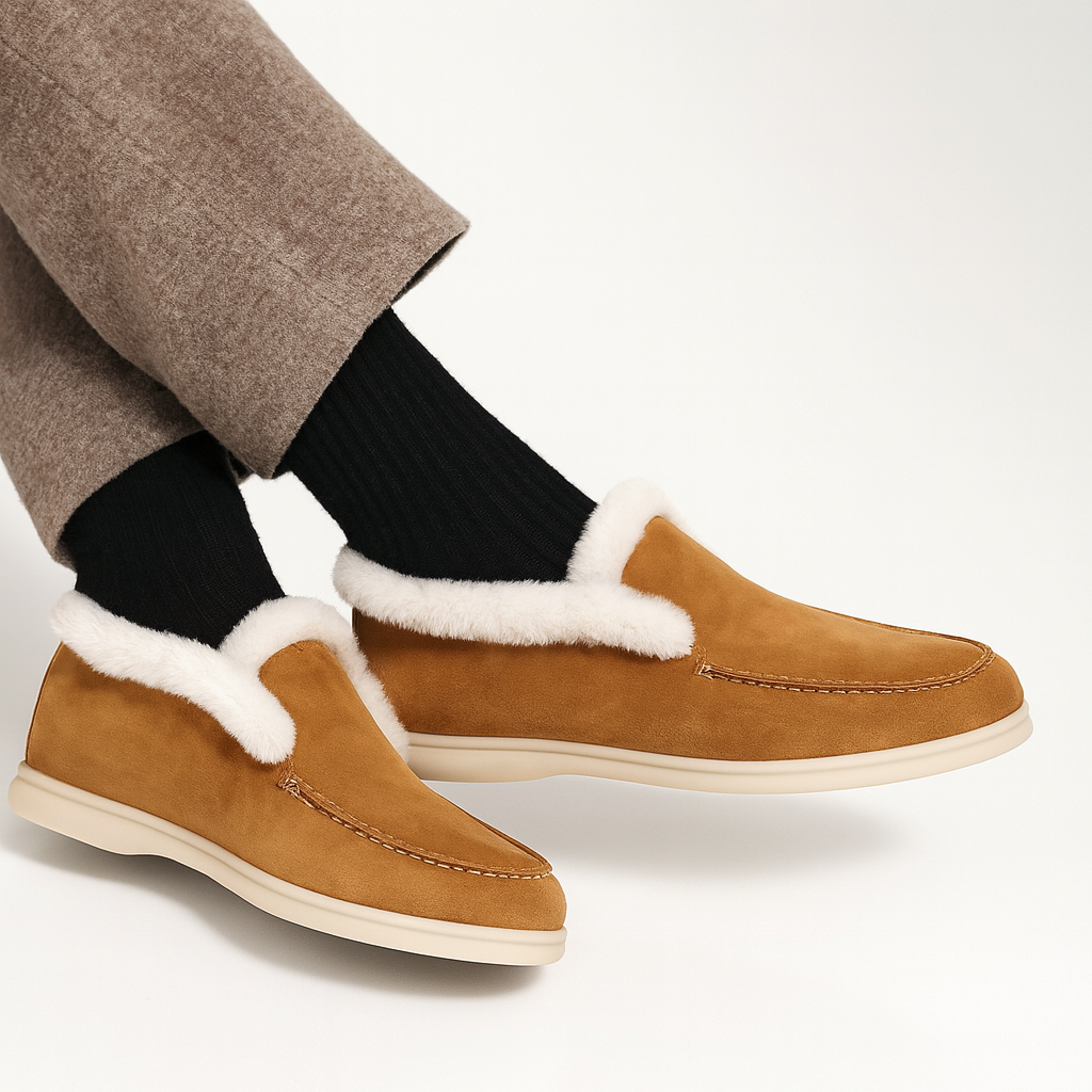 Suede Loafer Boots with Shearling Lining, Moc Toe Slip-On Design and Cushioned Sole