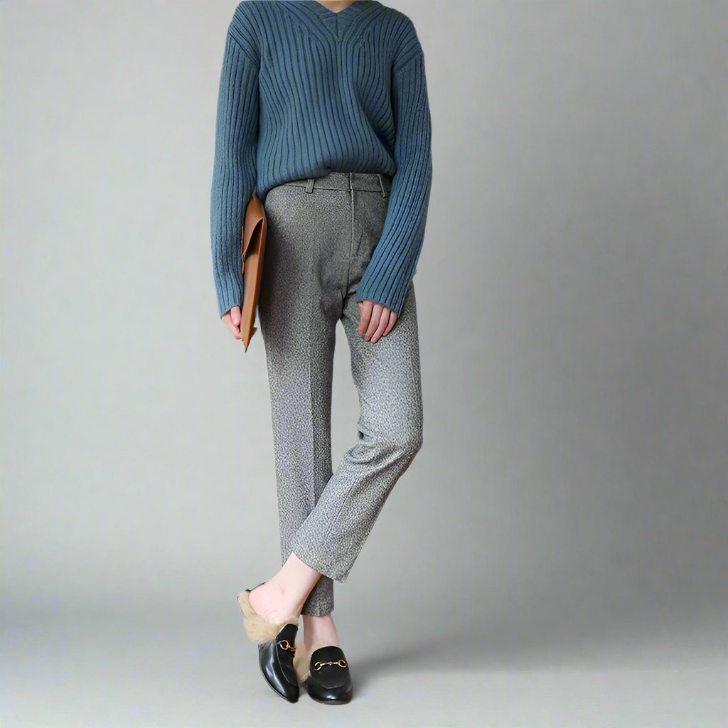 Trousers in Wool Blend, Straight-Leg High-Waist Fit, Non-Stretch, Camel
