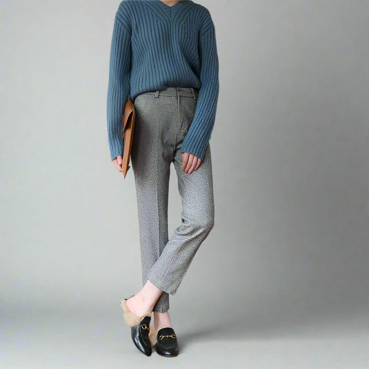 Trousers in Wool Blend, Straight-Leg High-Waist Fit, Non-Stretch, Camel