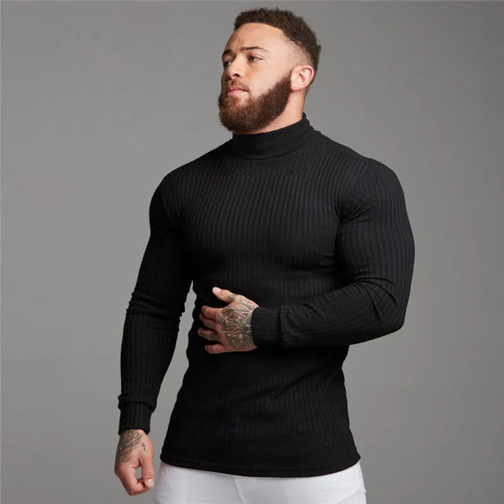 High Neck Men's Knitted Long-Sleeve T-Shirt – Modern Tailored Fit