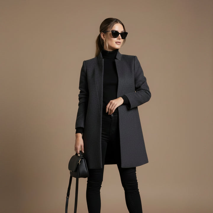 Women's Stand Collar Woolen Look Coat – Slim Cardigan Style
