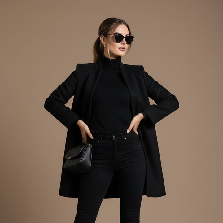 Women's Stand Collar Woolen Look Coat – Slim Cardigan Style