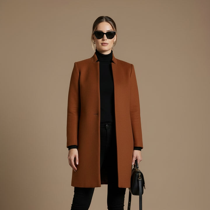 Women's Stand Collar Woolen Look Coat – Slim Cardigan Style