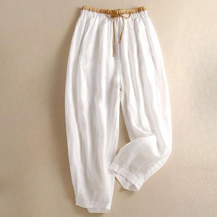 Linen Trousers in Soft Pink with High-Stretch Waist and Relaxed Tapered Fit