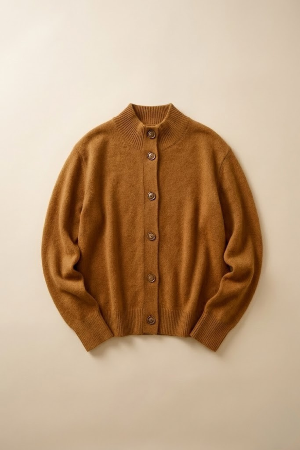 Cardigan in Cashmere Wool Blend with Statement Buttons and Flattering Half-High Neckline