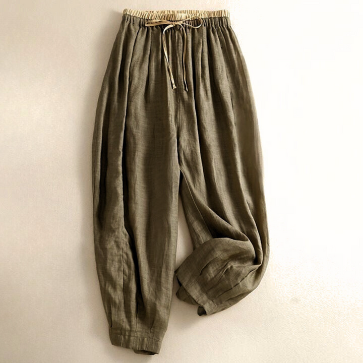Linen Trousers in Soft Pink with High-Stretch Waist and Relaxed Tapered Fit