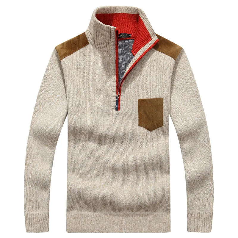 Men's Fleece Stand Collar Zipper Sweater – Relaxed Thick Knit Comfort