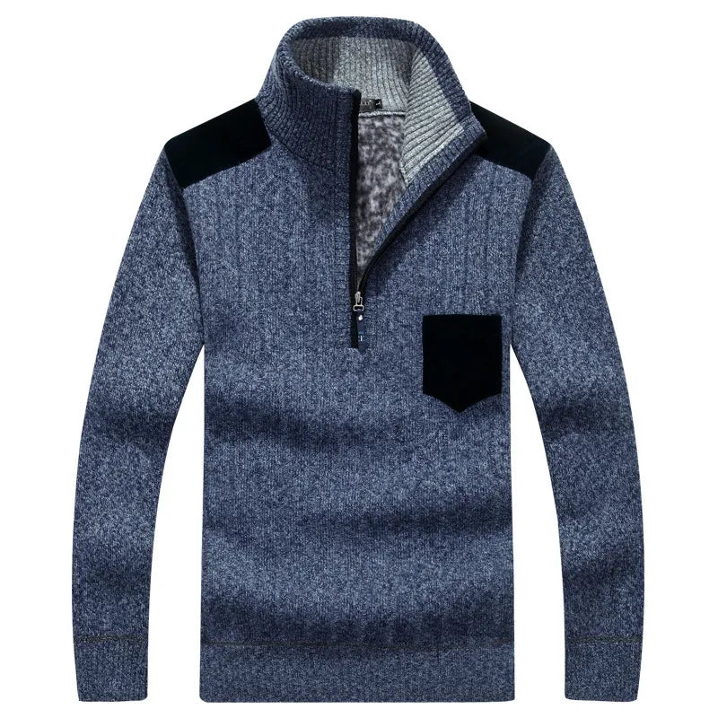 Men's Fleece Stand Collar Zipper Sweater – Relaxed Thick Knit Comfort