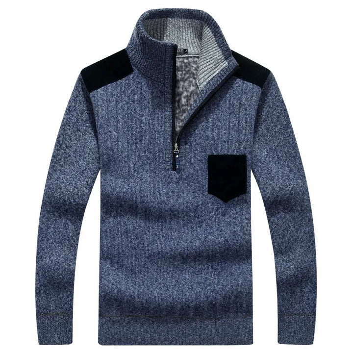 Men's Fleece Stand Collar Zipper Sweater – Relaxed Thick Knit Comfort