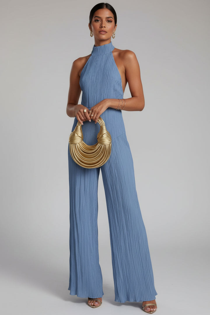 Women's Asymmetrical Off Shoulder Set – Pleated Elastic Waist Trousers