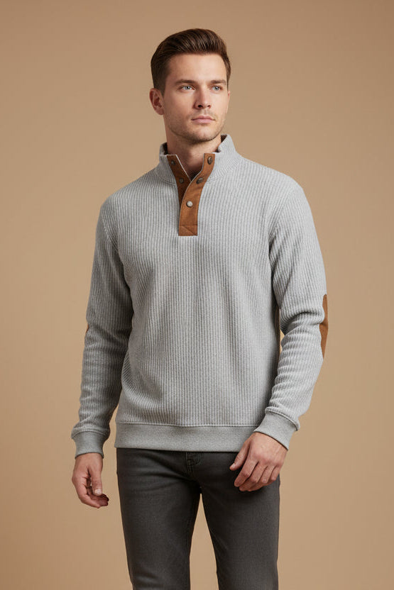 Men's Sweater – Soft Knit Stand Collar, Long Sleeve, Relaxed Fit