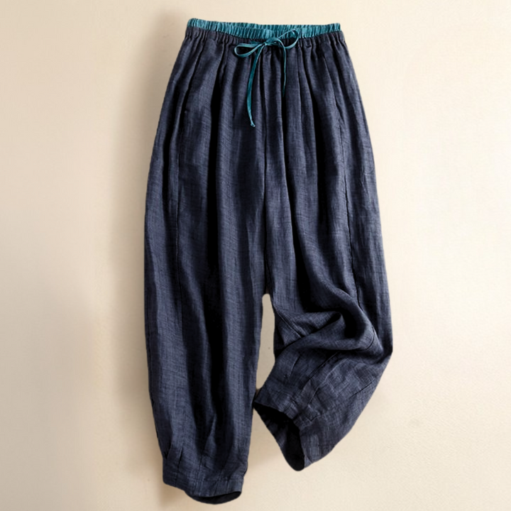 Linen Trousers in Soft Pink with High-Stretch Waist and Relaxed Tapered Fit