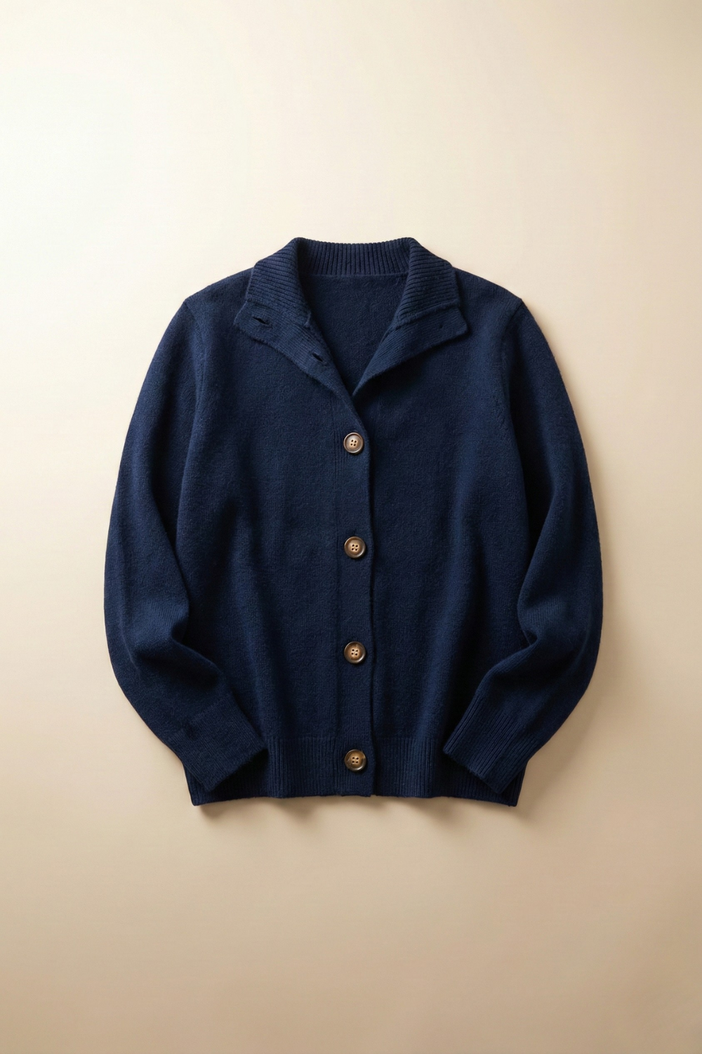 Cardigan in Cashmere Wool Blend with Statement Buttons and Flattering Half-High Neckline
