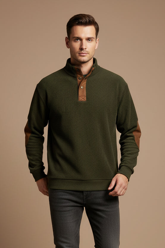 Men's Sweater – Soft Knit Stand Collar, Long Sleeve, Relaxed Fit