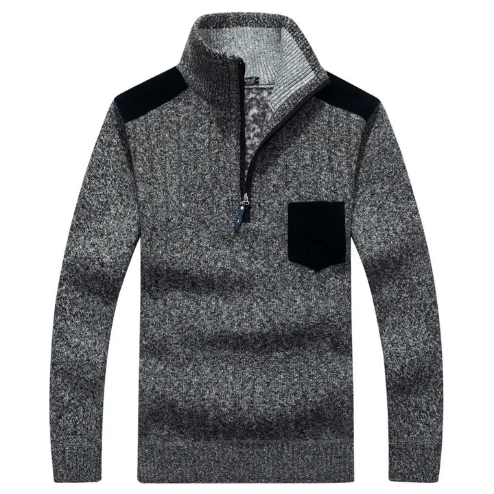 Men's Fleece Stand Collar Zipper Sweater – Relaxed Thick Knit Comfort