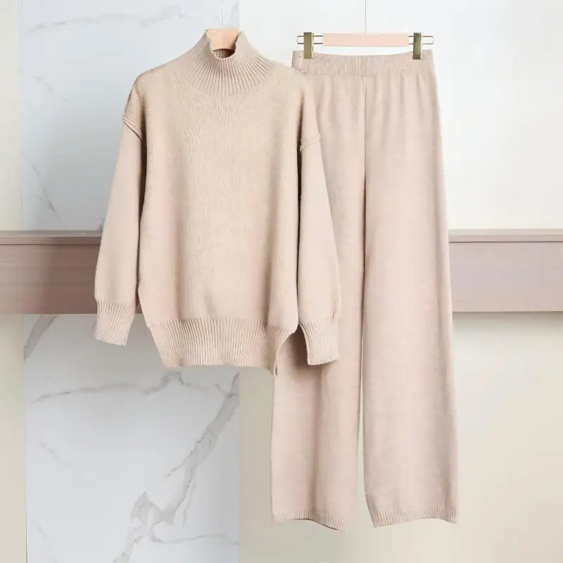 Women's Knit Trouser Set – Relaxed Long Sleeve Lounge Suit