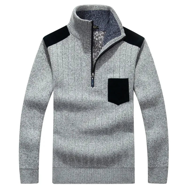 Men's Fleece Stand Collar Zipper Sweater – Relaxed Thick Knit Comfort