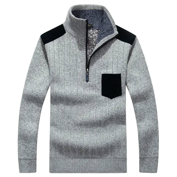 Men's Fleece Stand Collar Zipper Sweater – Relaxed Thick Knit Comfort