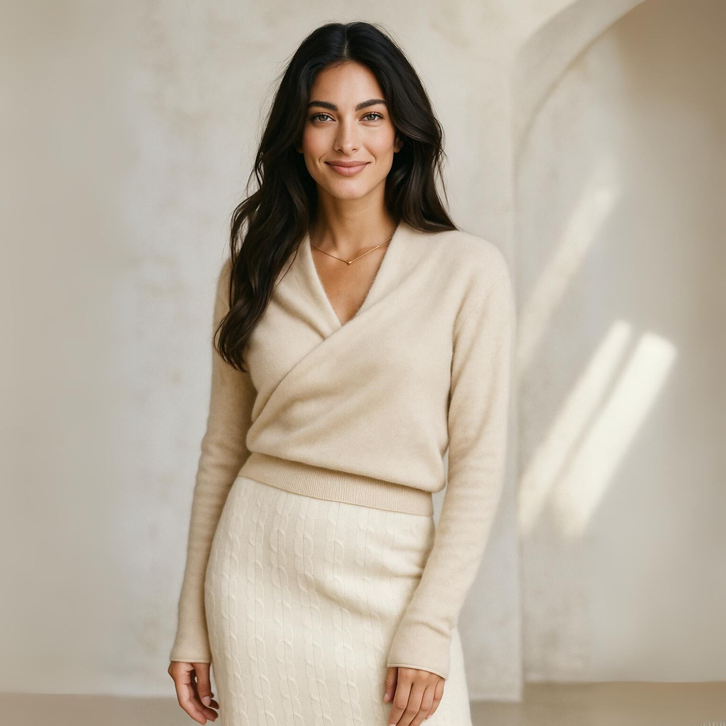 Cashmere Crossover Collar Sweater with Relaxed Standard Fit in Soft Pink