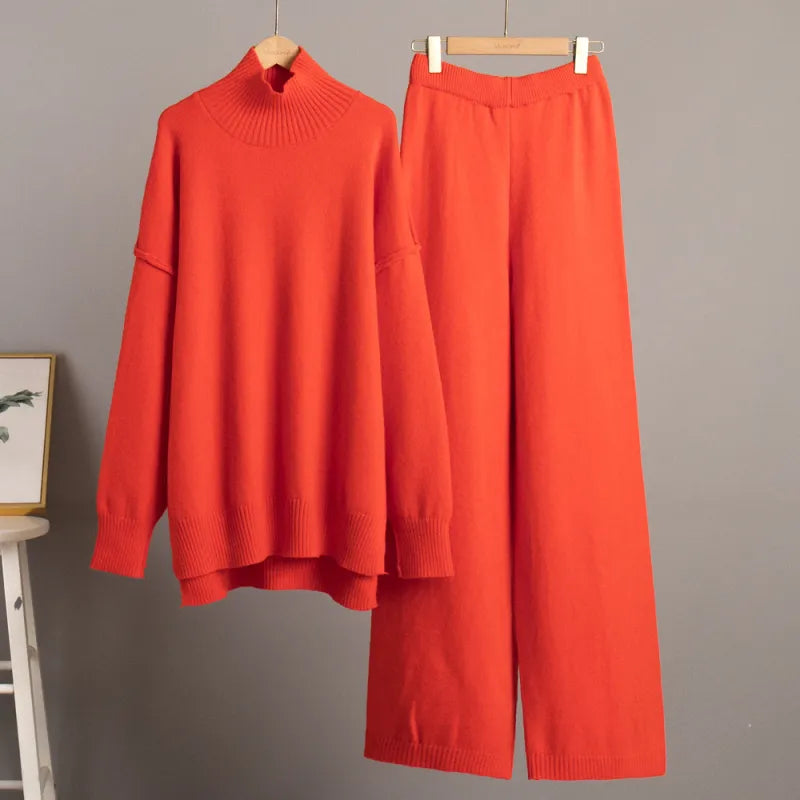 Women's Knit Trouser Set – Relaxed Long Sleeve Lounge Suit